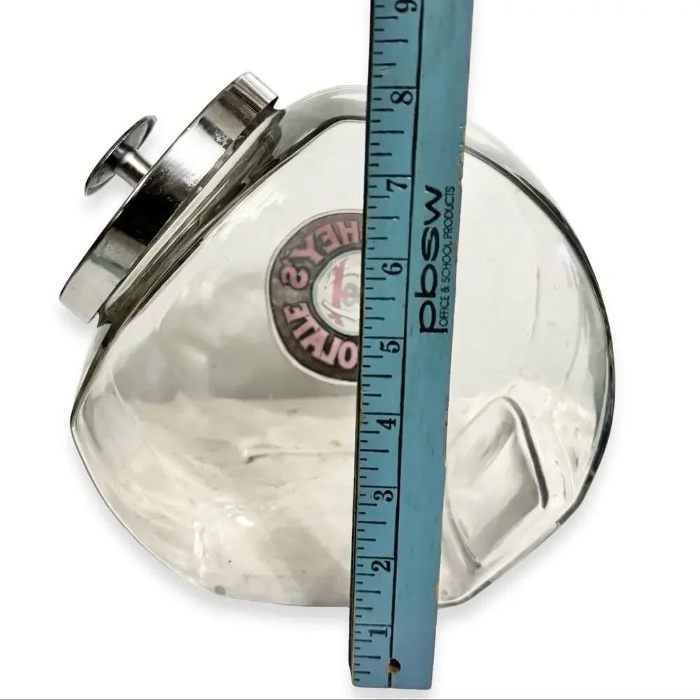 Vintage 1980s Hershey’s Chocolate Glass Tilt Candy Jar Chrome Lid Advertising